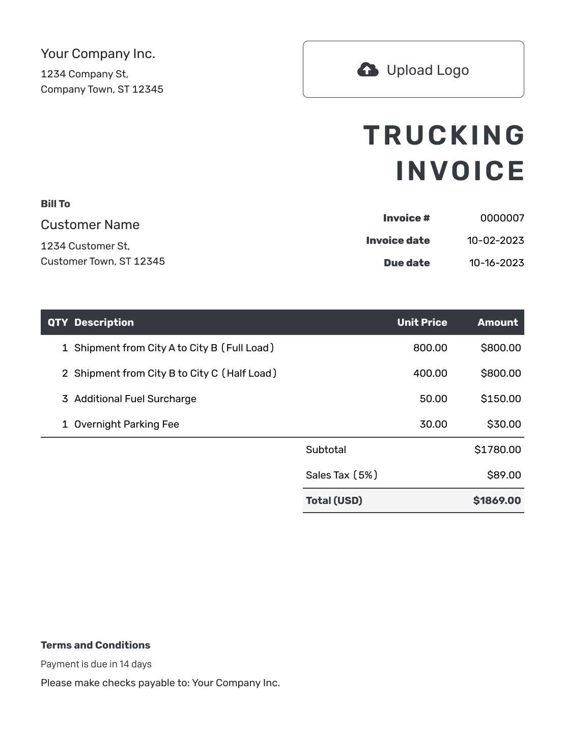 trucking invoice templates