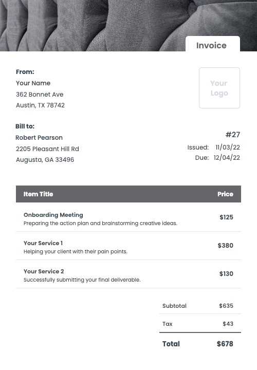 upholstery invoice template