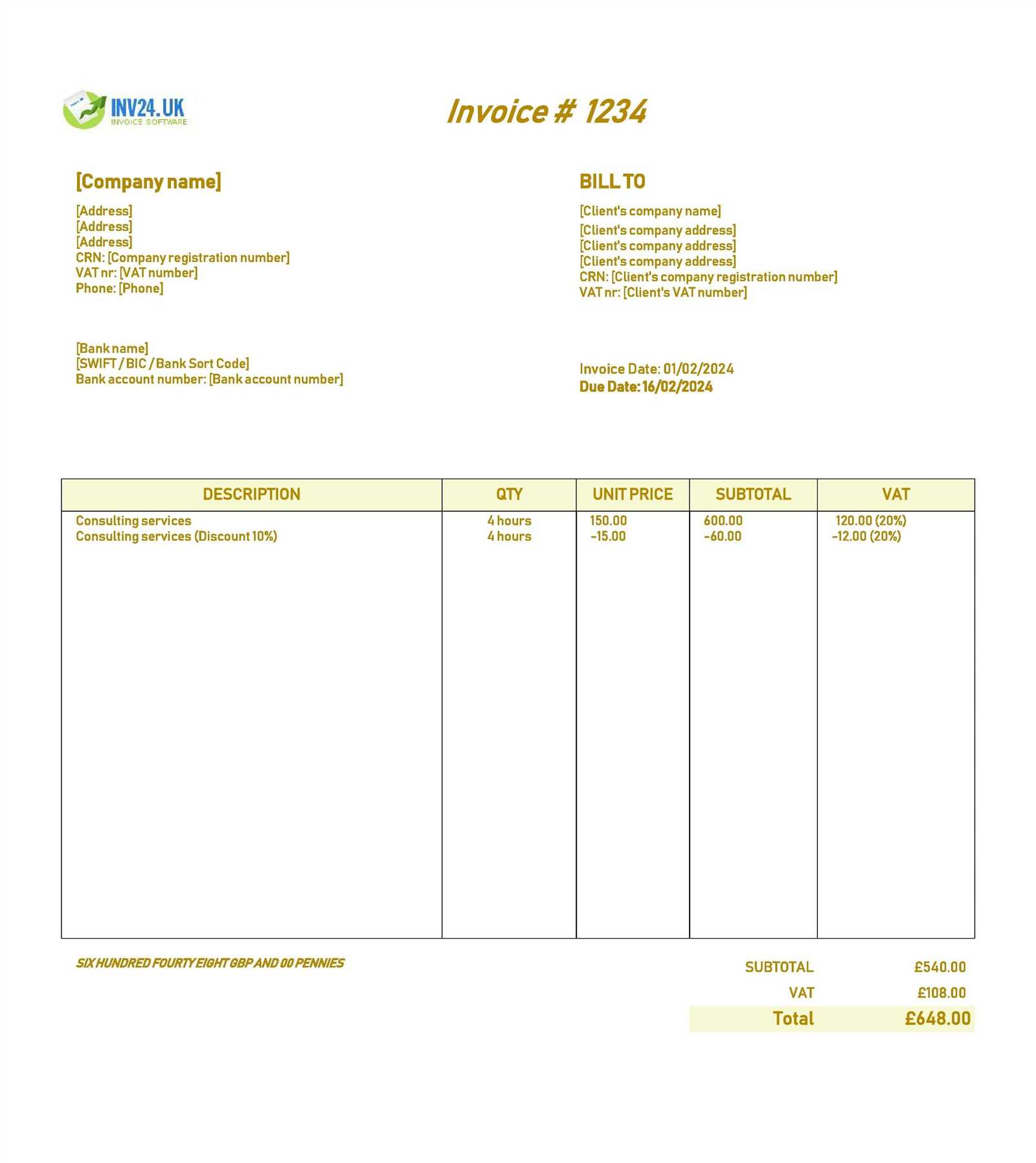 vat invoice template free download