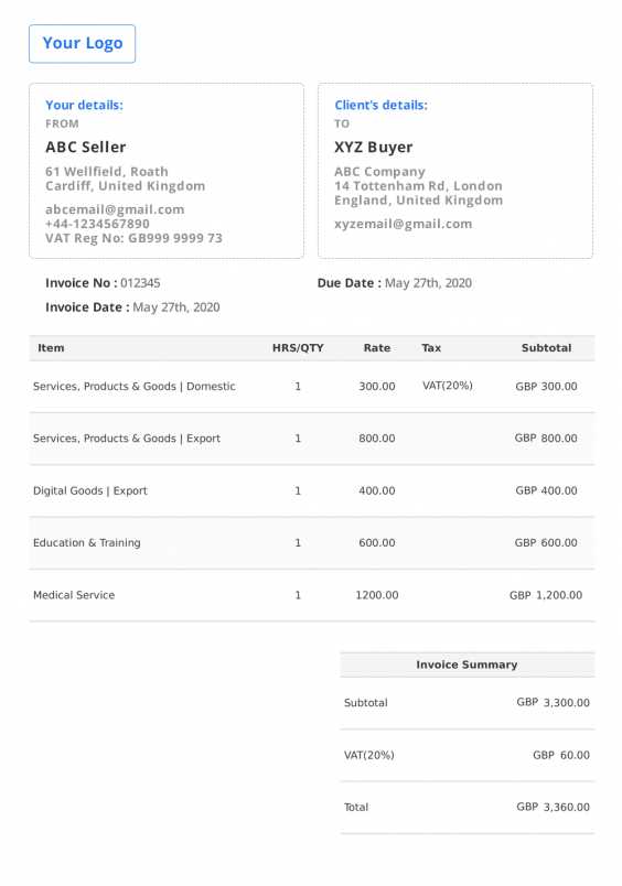 vat invoice template free download