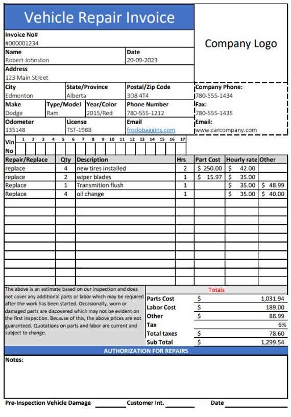 vehicle invoice template