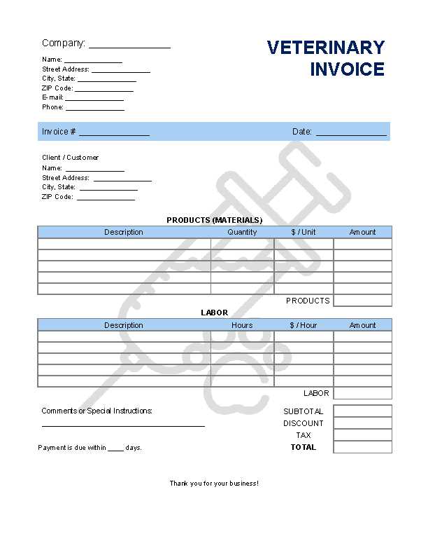 veterinary invoice template