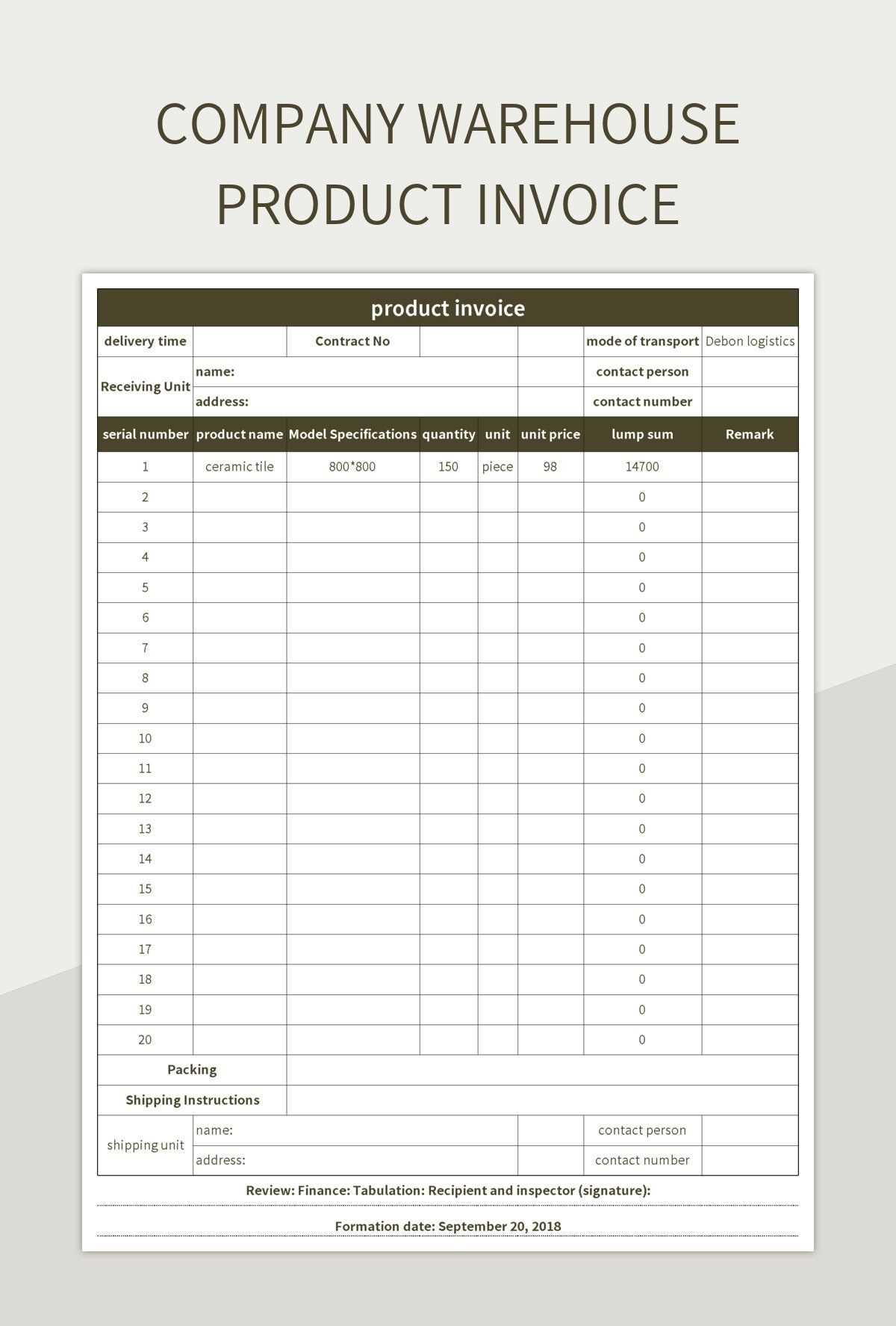 warehouse invoice template