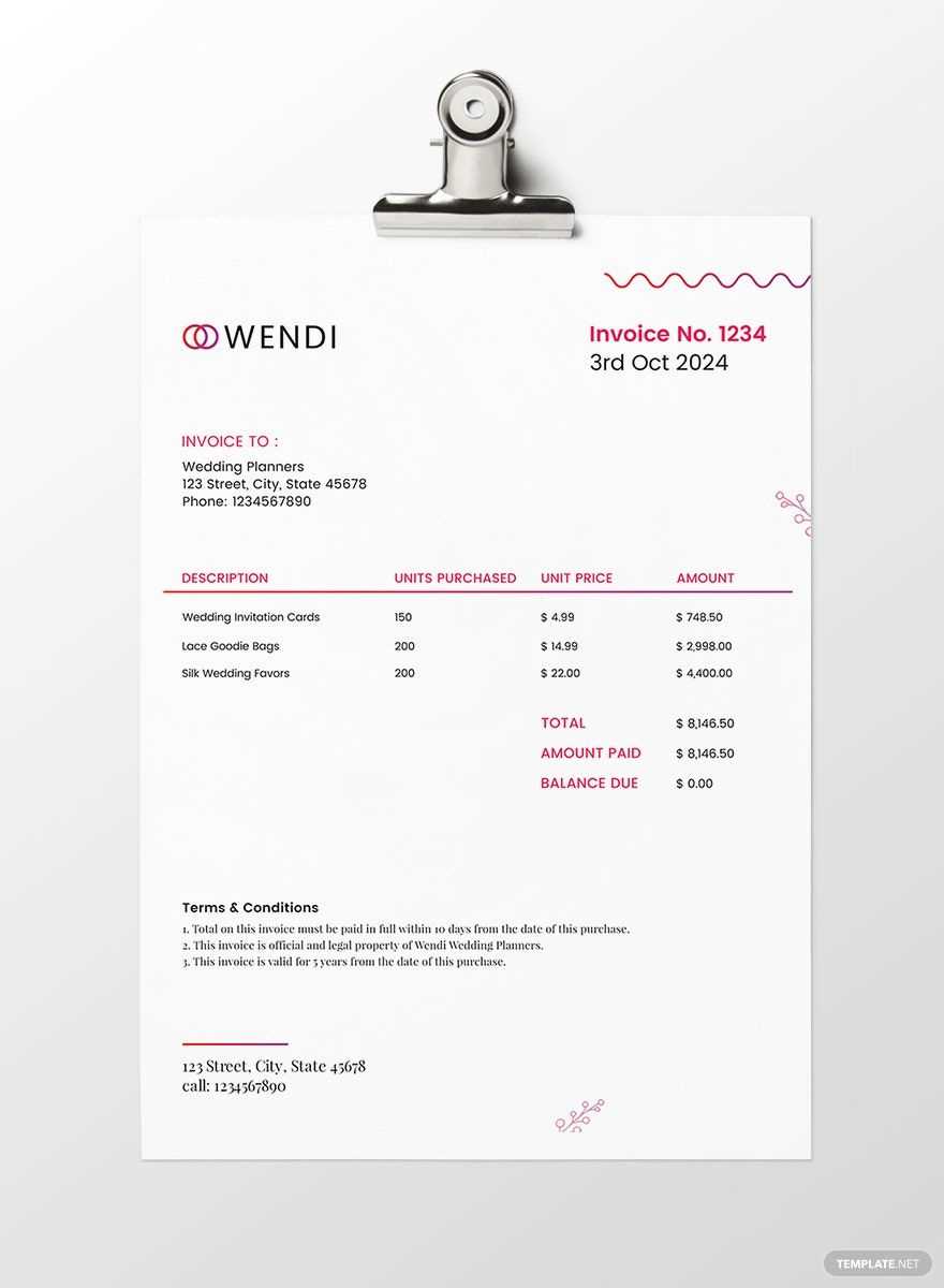 wedding invoice template free