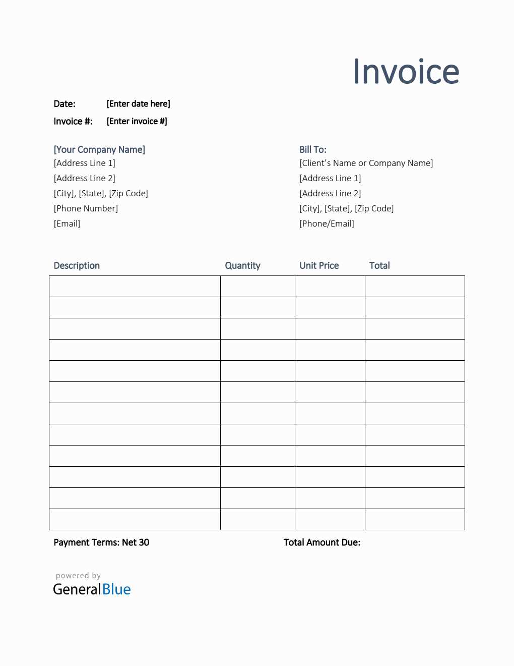 word template for invoice