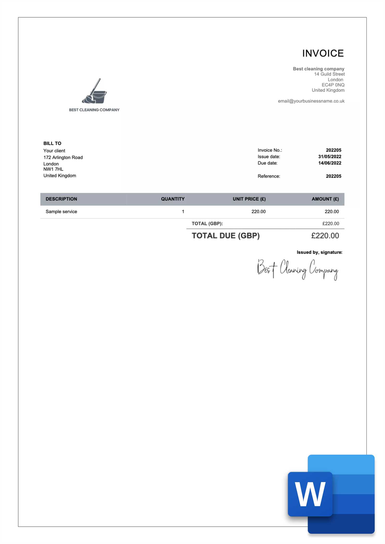 word template for invoice