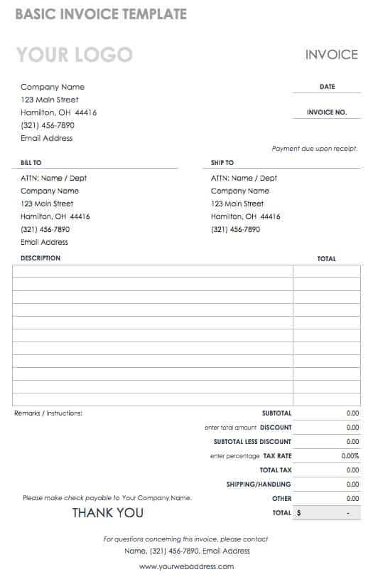 work invoice template excel