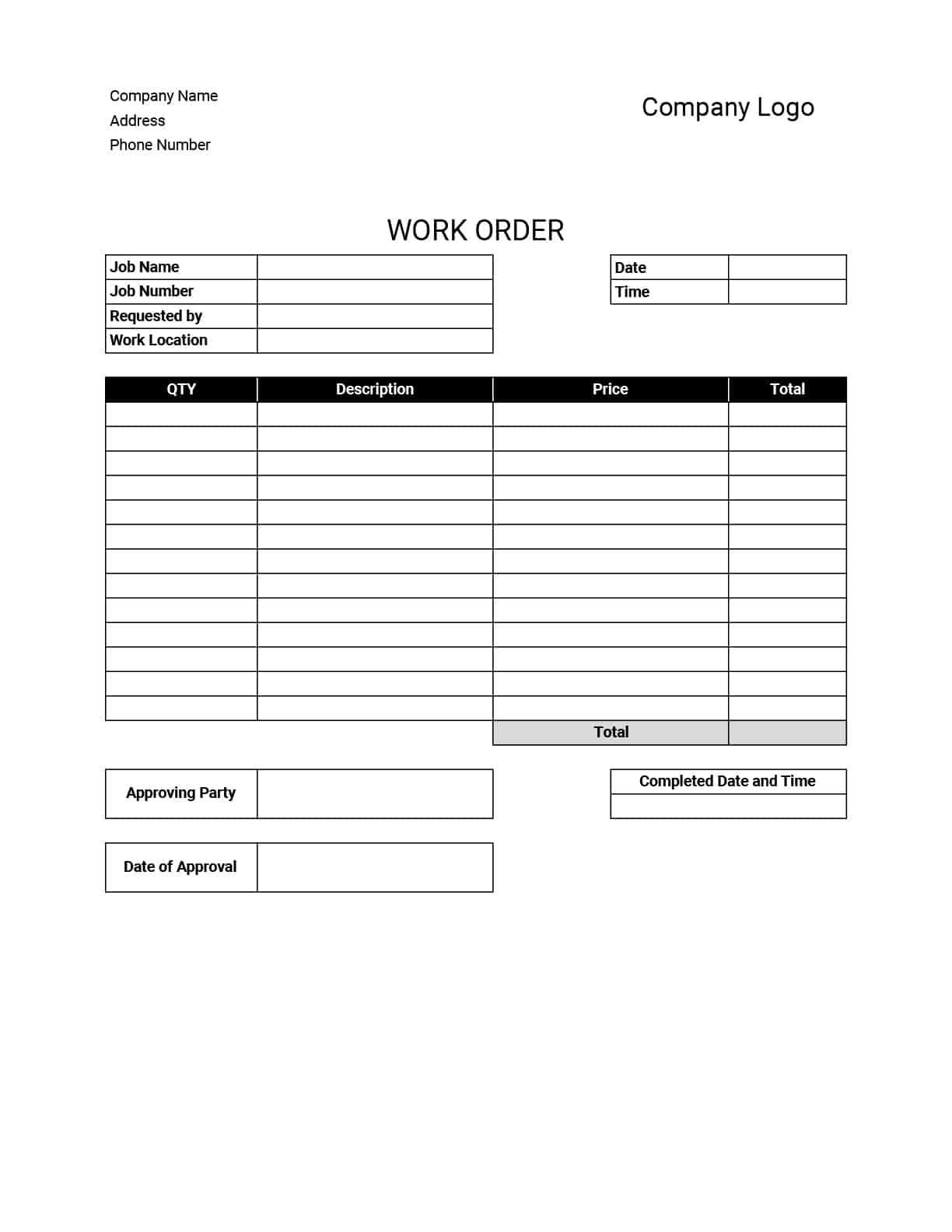 work order invoice template excel