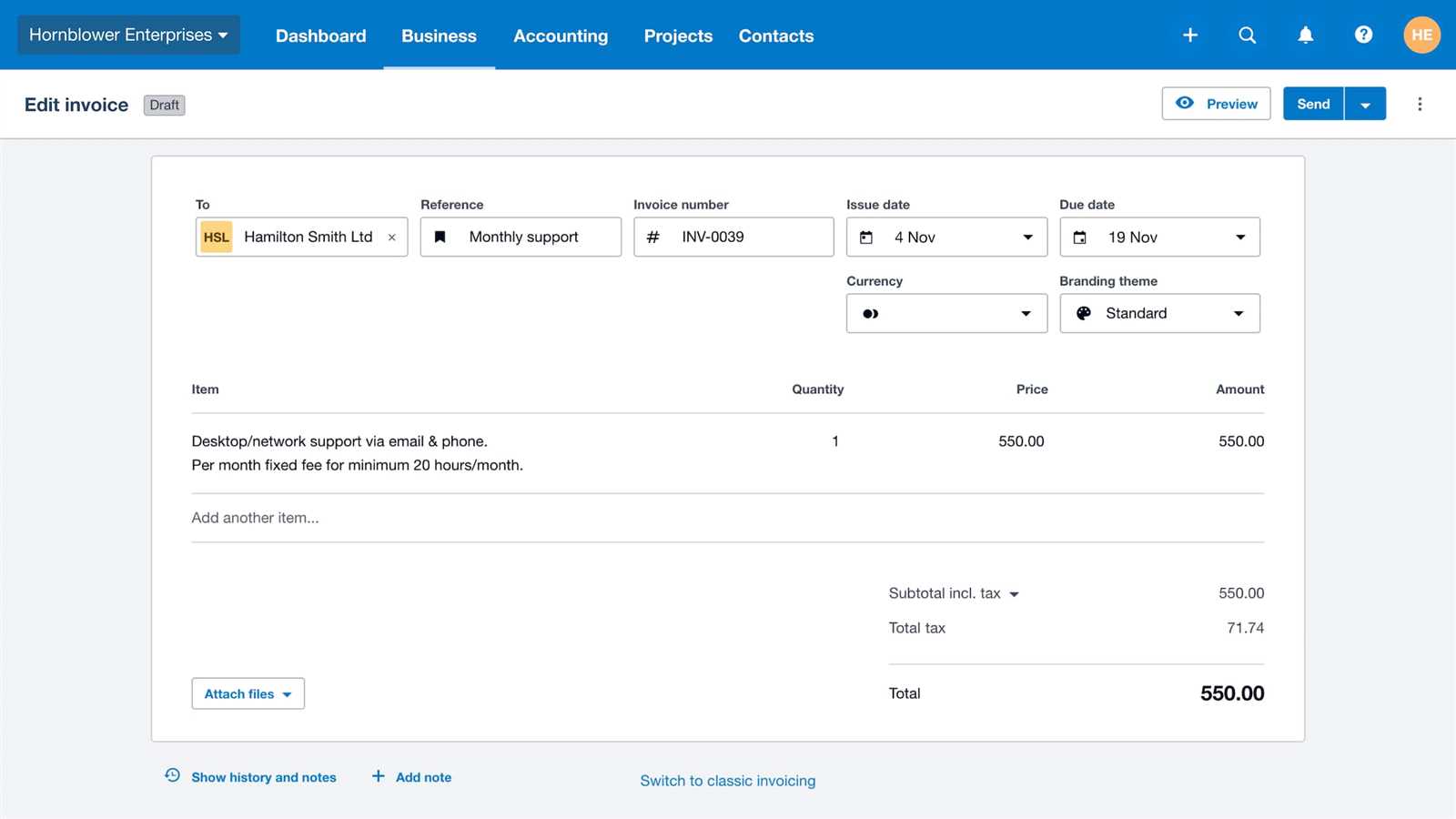 xero invoice template download