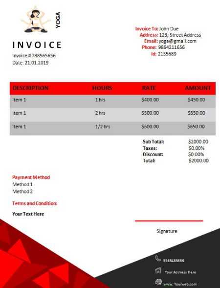 yoga invoice template free