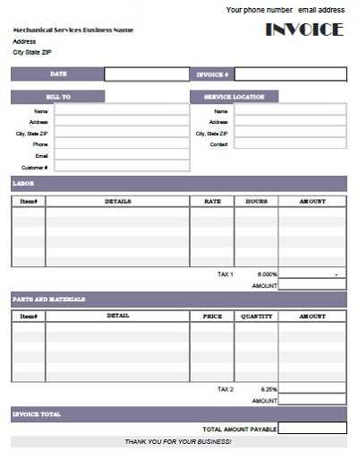 ac repair invoice template