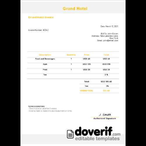 hotel invoice format in word template