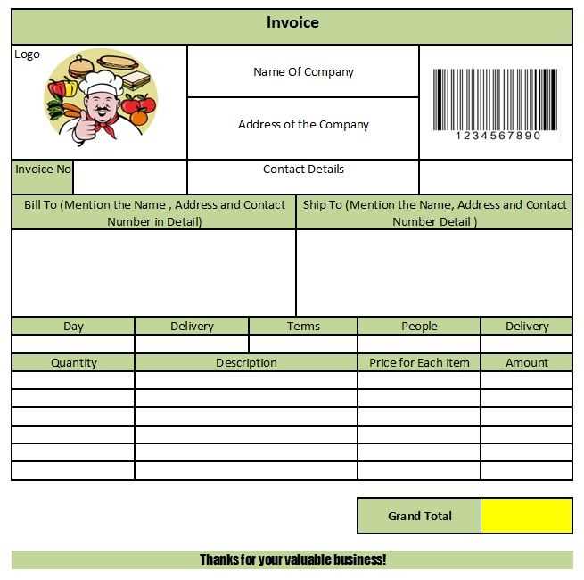 catering invoices template