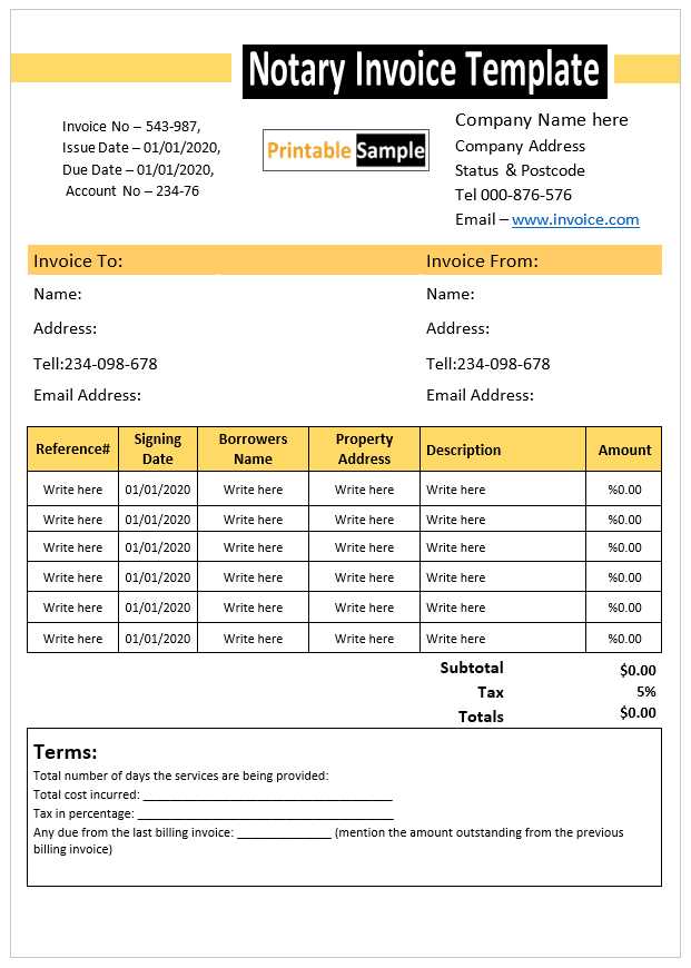 notary invoice template pdf