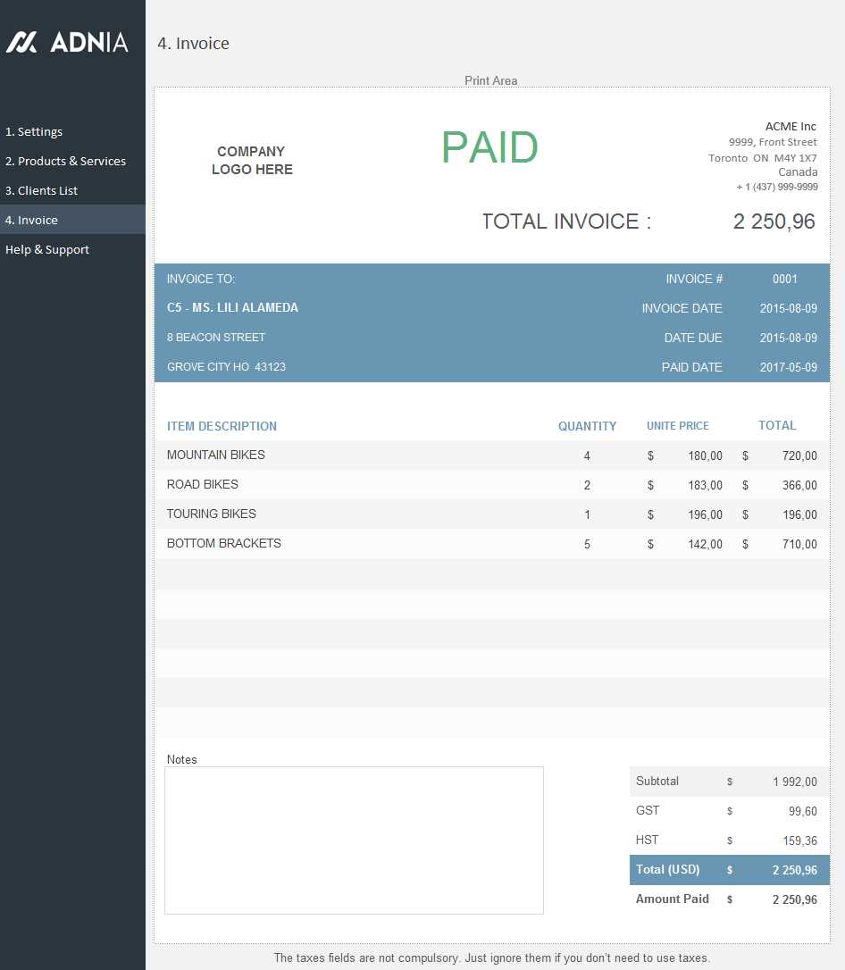 aia invoice template excel