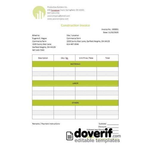 blank construction invoice template