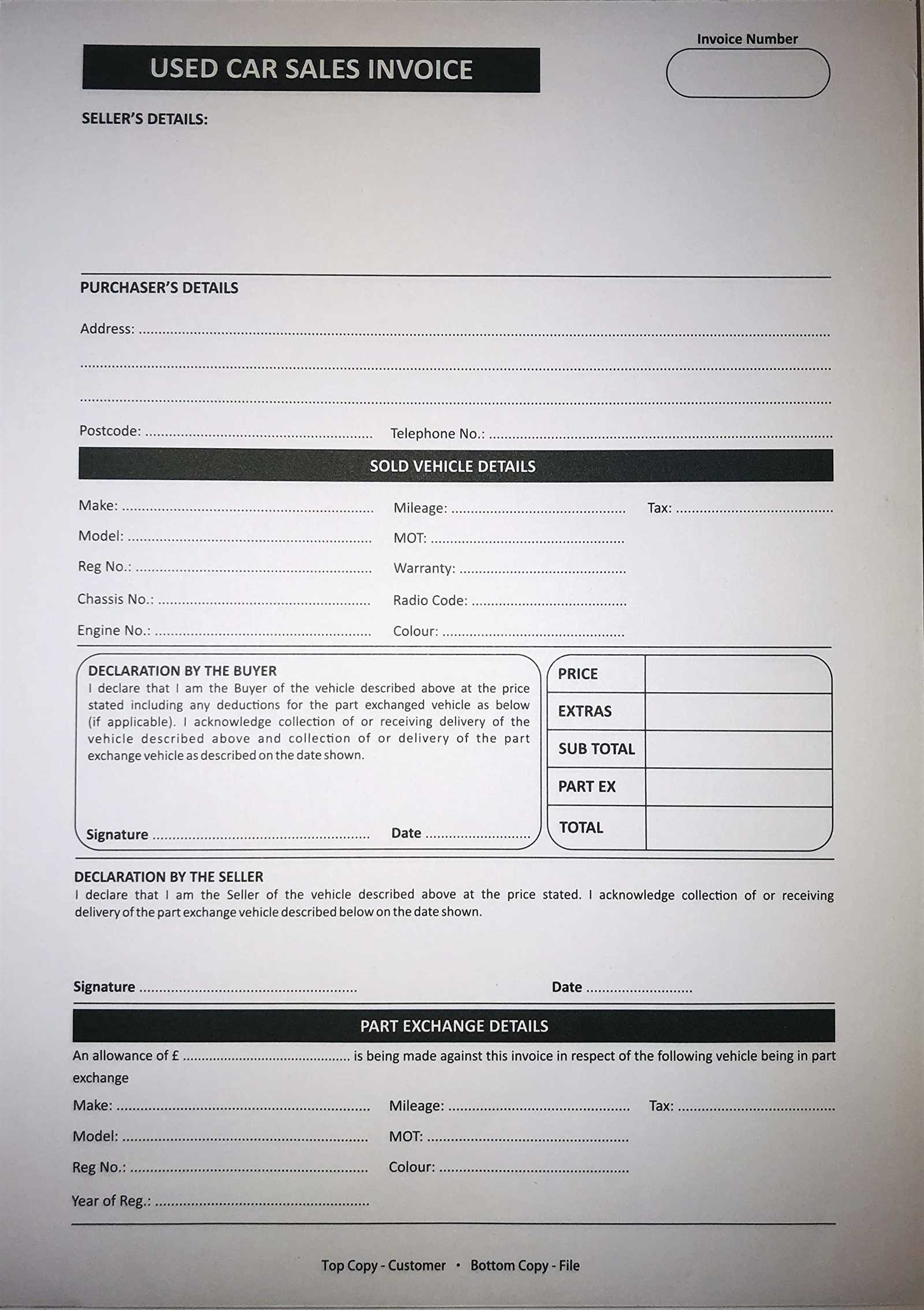 used car invoice template uk