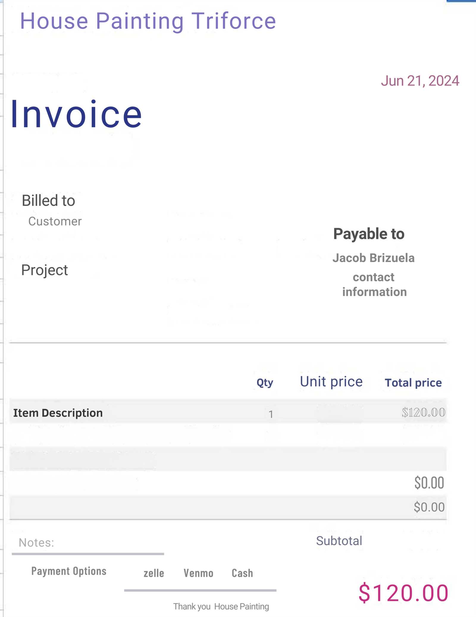 house painting invoice template