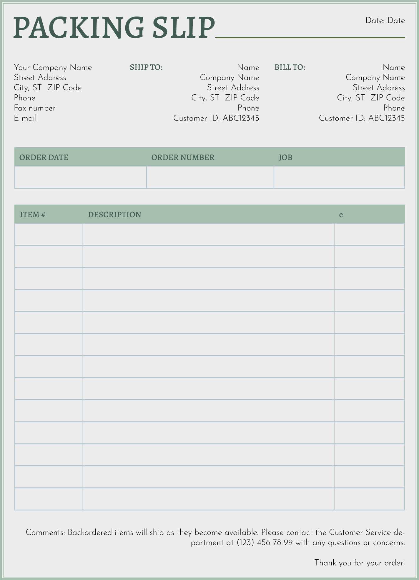 commercial invoice and packing list template