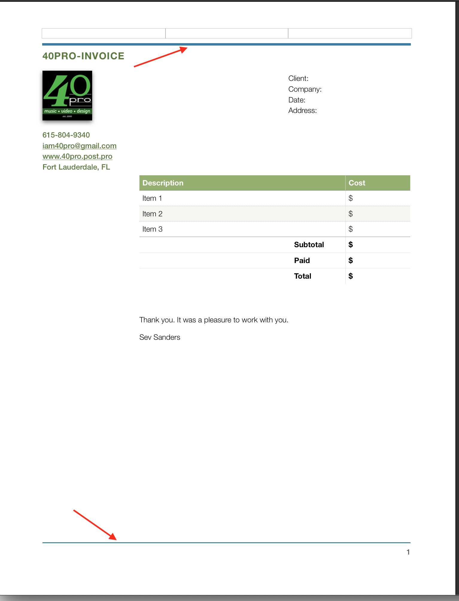 invoice template for ipad pages
