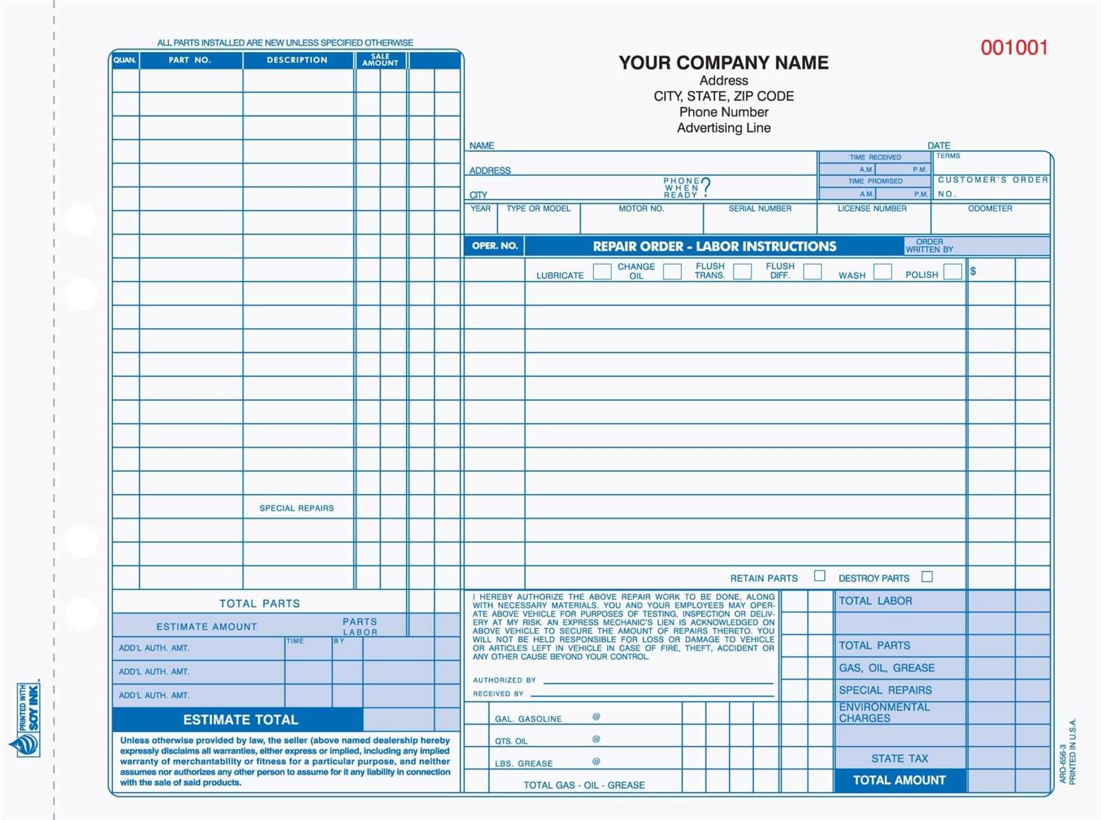 motor vehicle repair invoice template