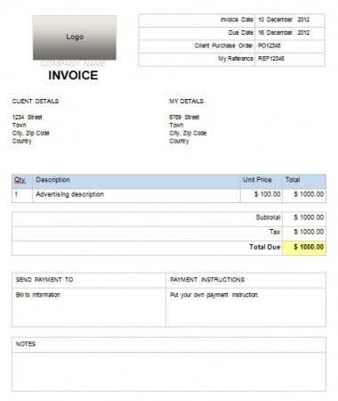 invoice on word template