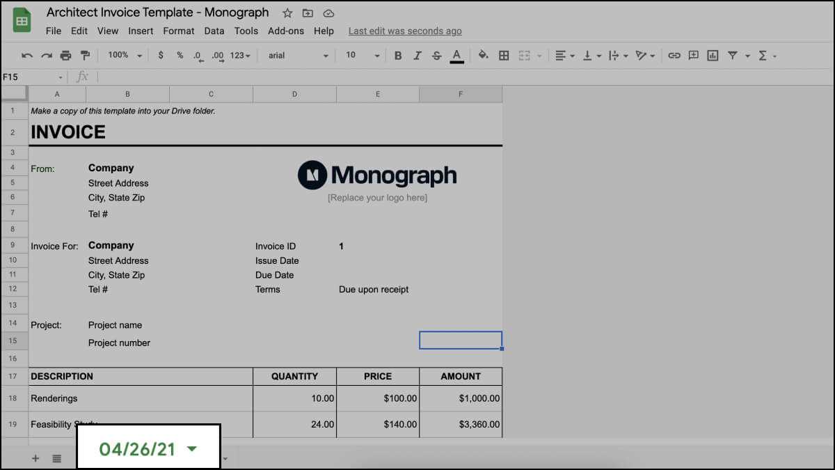 architect invoice template excel