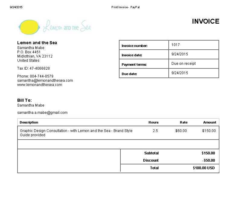 art commission invoice template paypal