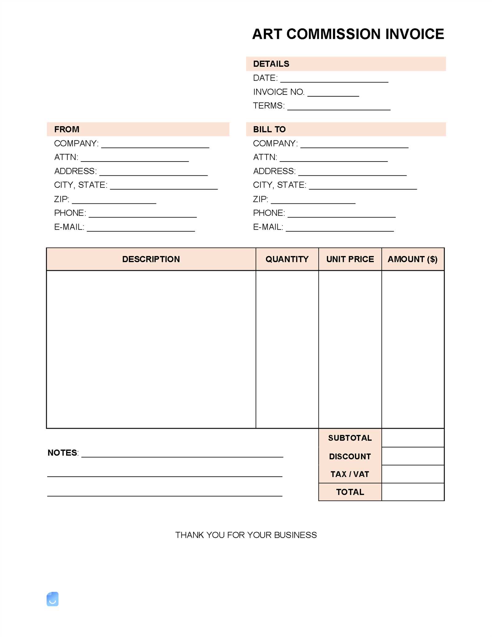 art invoice template free