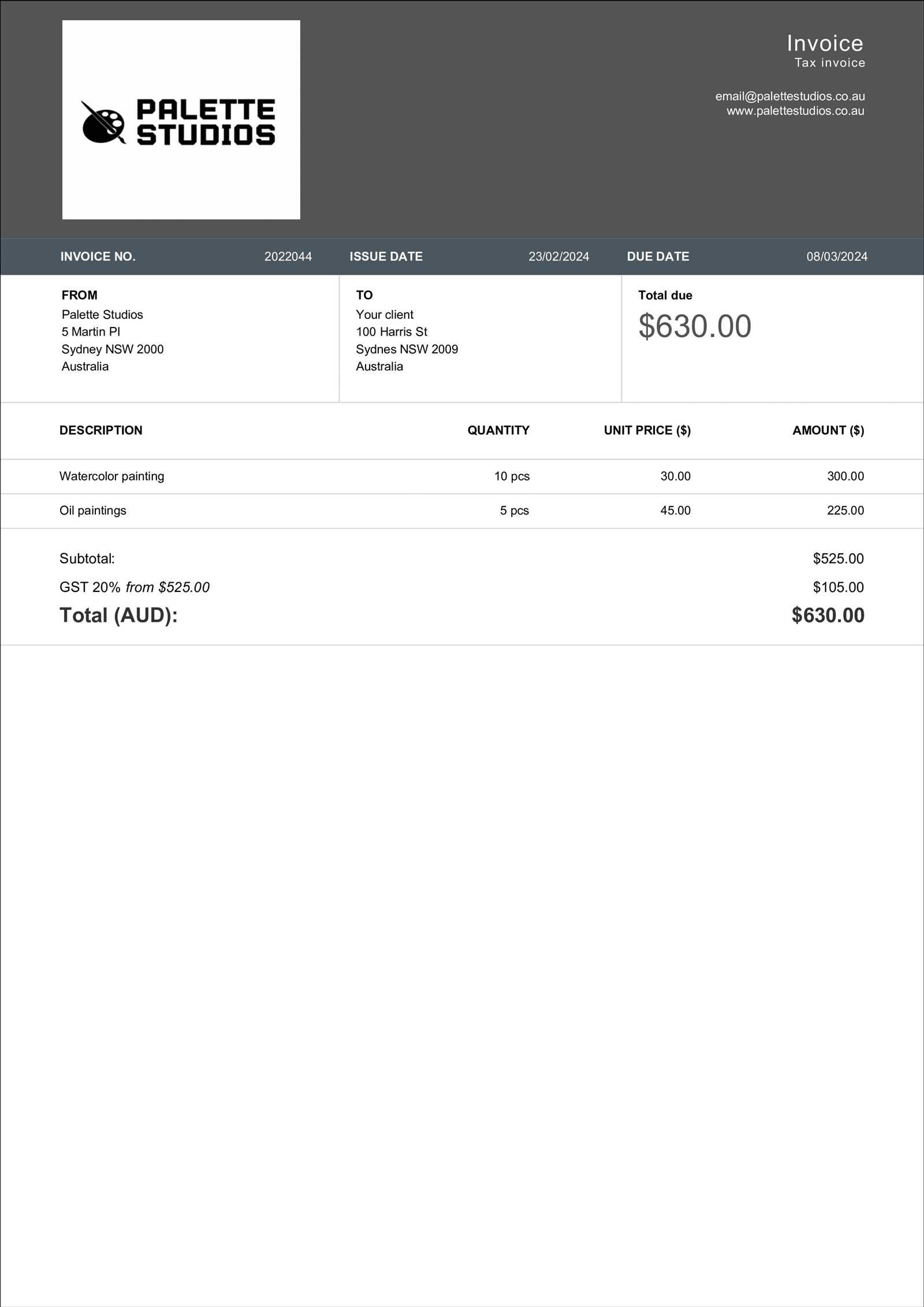 art invoice template free