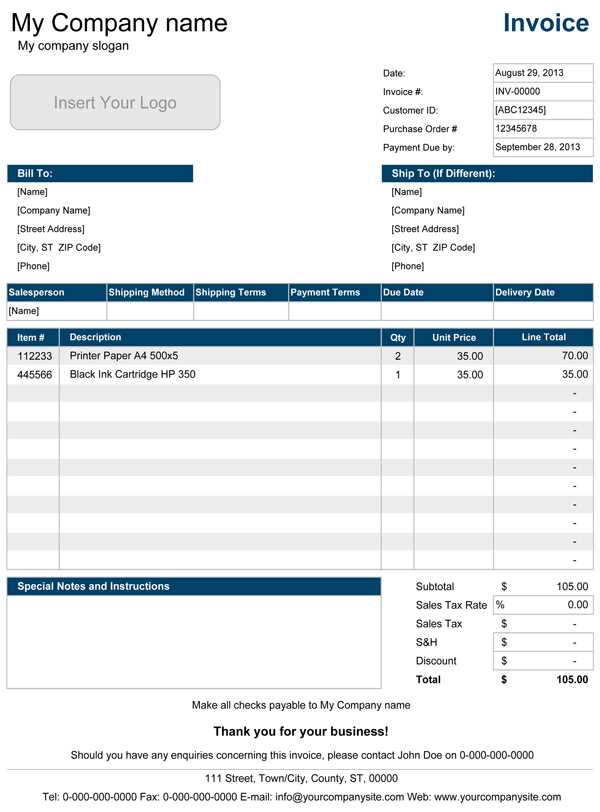 computer technician invoice template