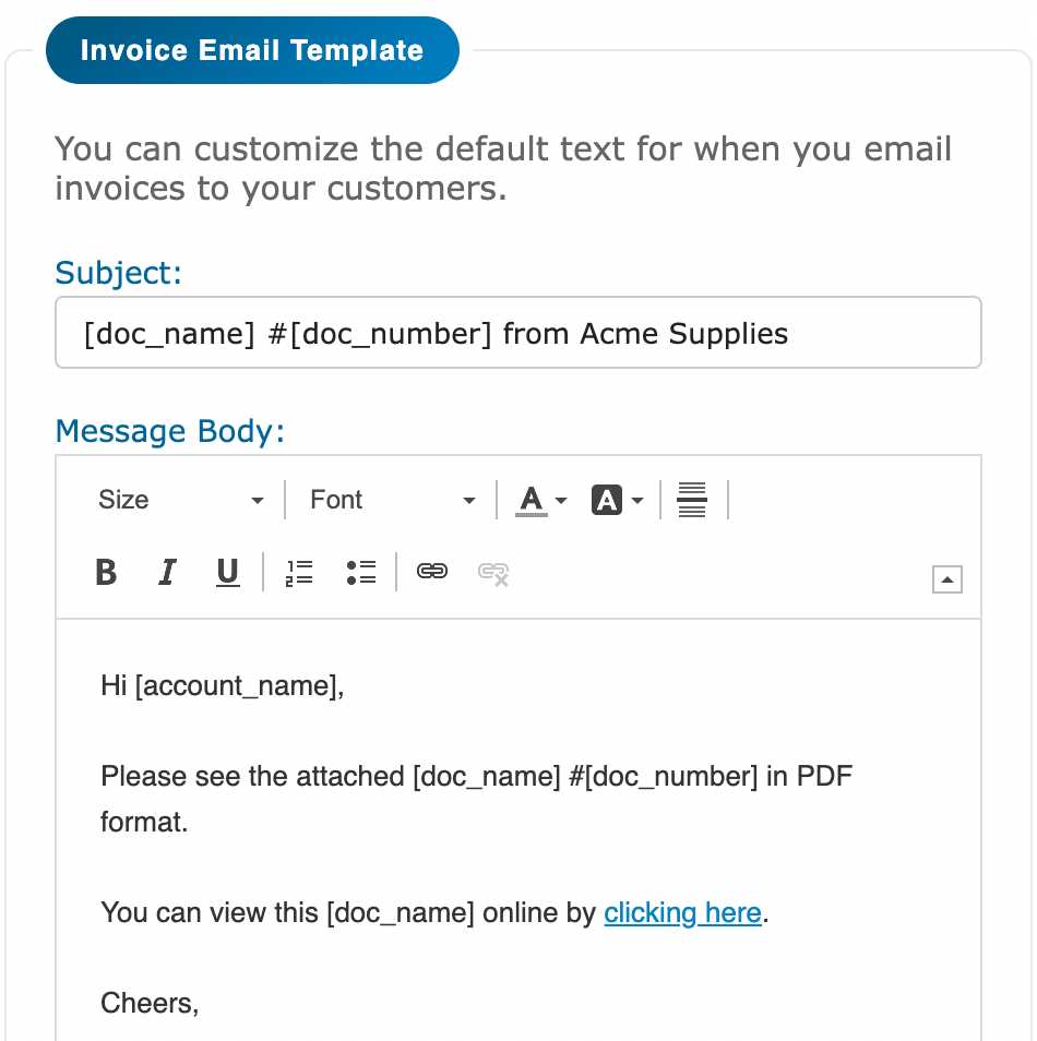 template invoice email