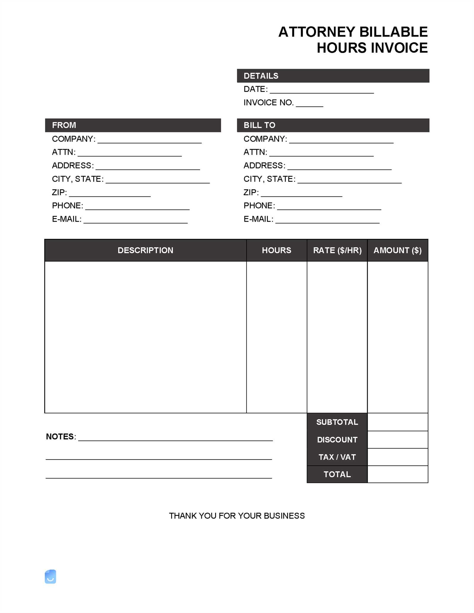 attorney billable hours invoice template