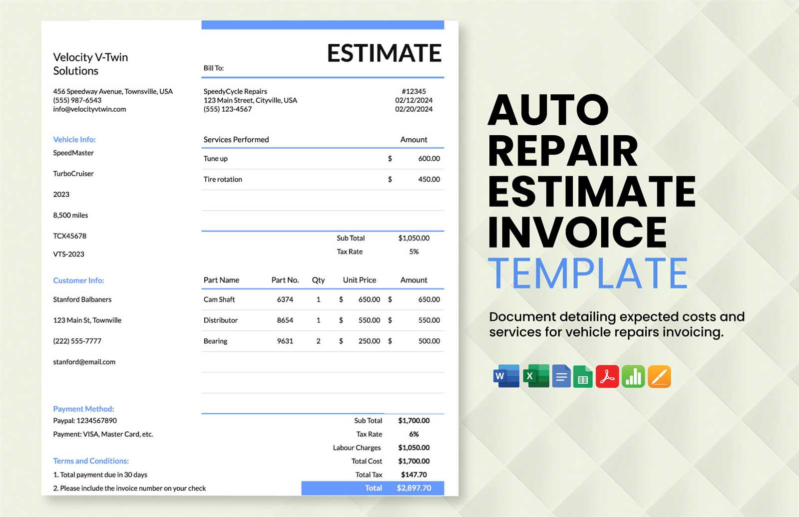 automotive invoice template excel