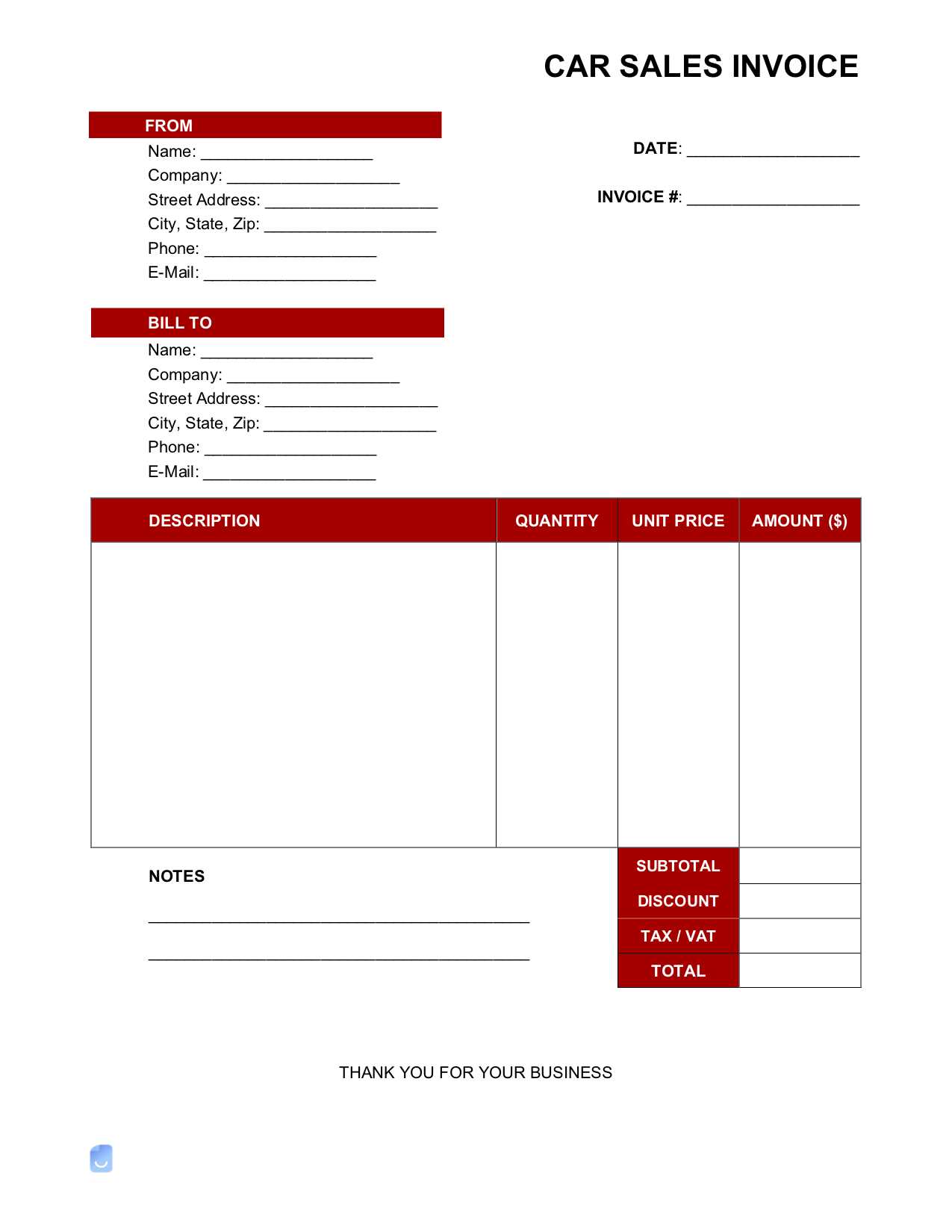 automotive invoice template excel