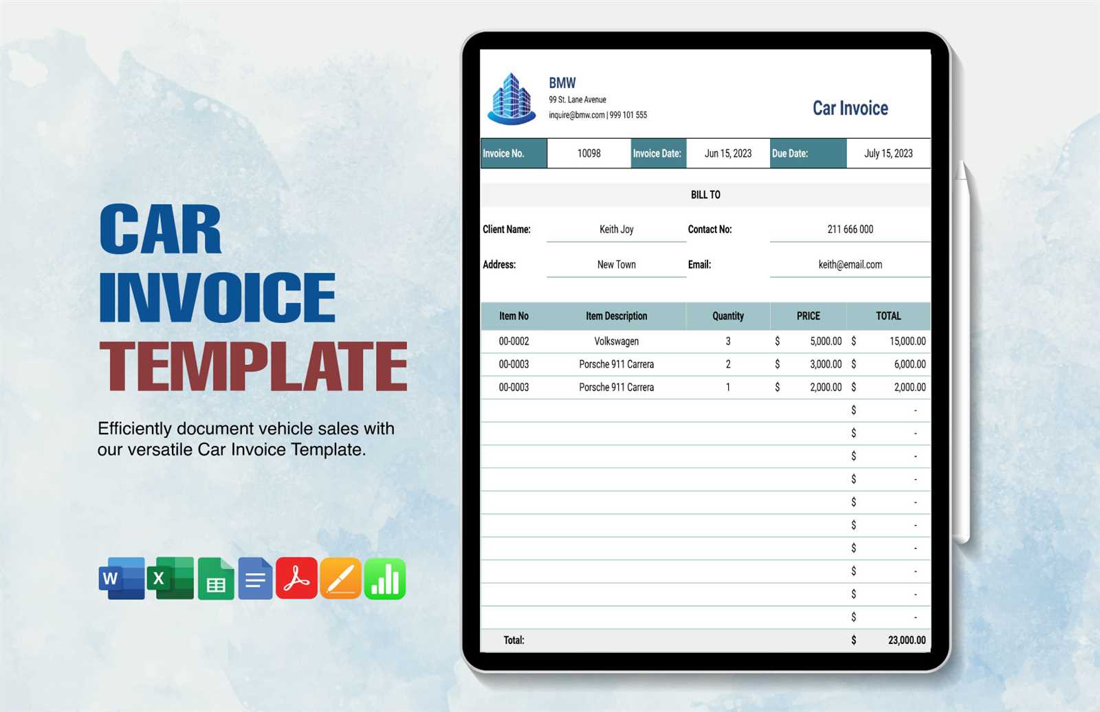 automotive invoice template free