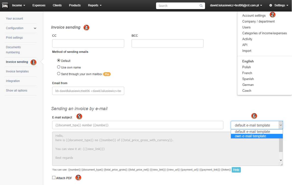 template invoice email