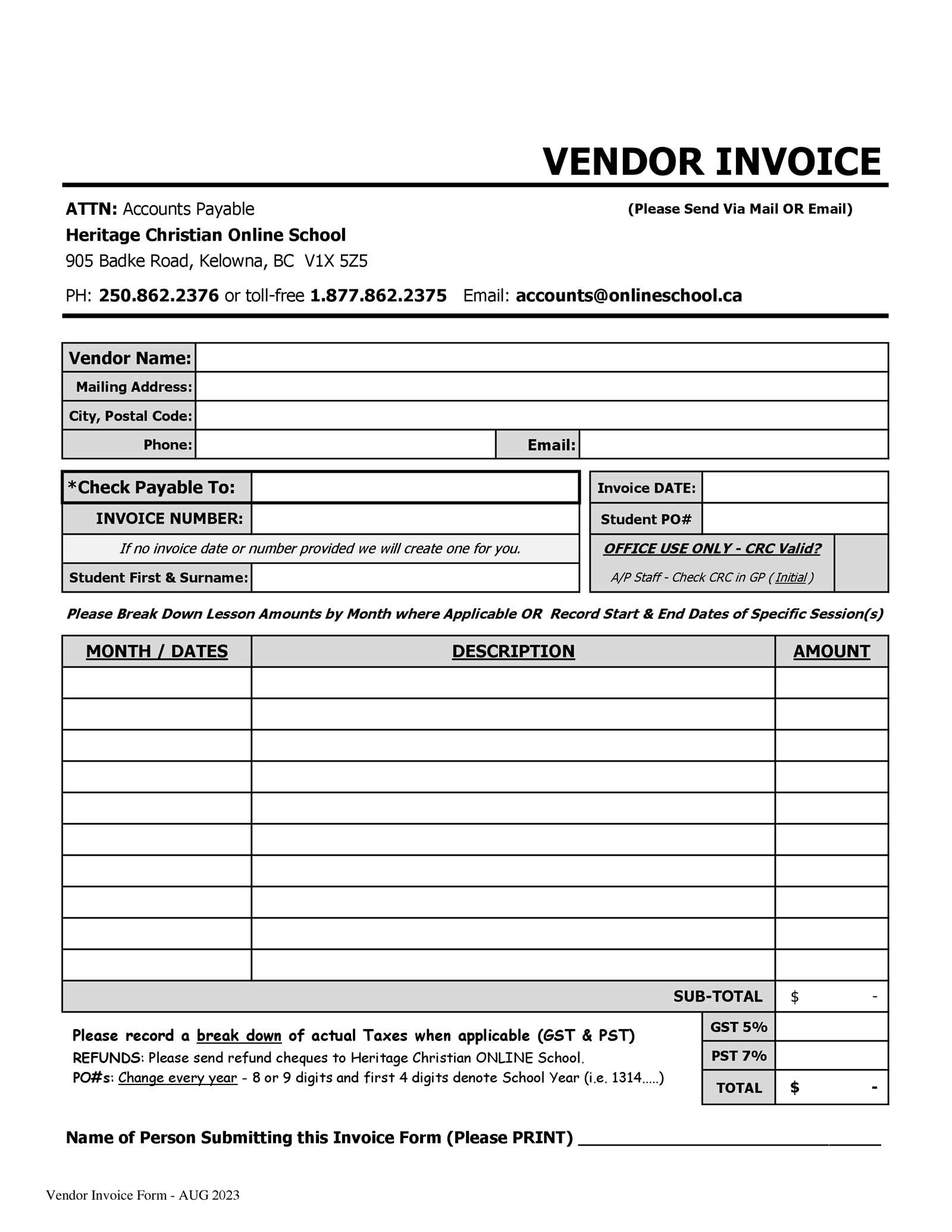 vendor invoice template