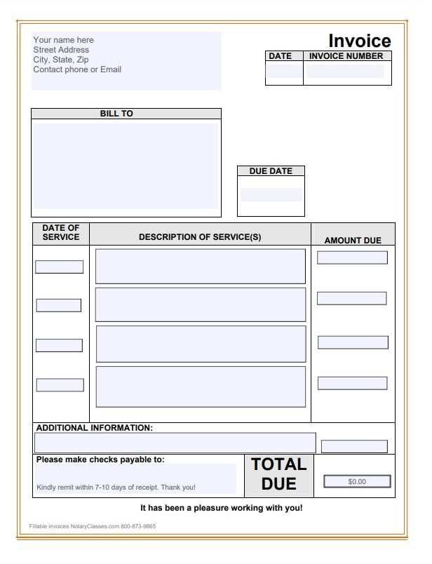 blank invoice template for services