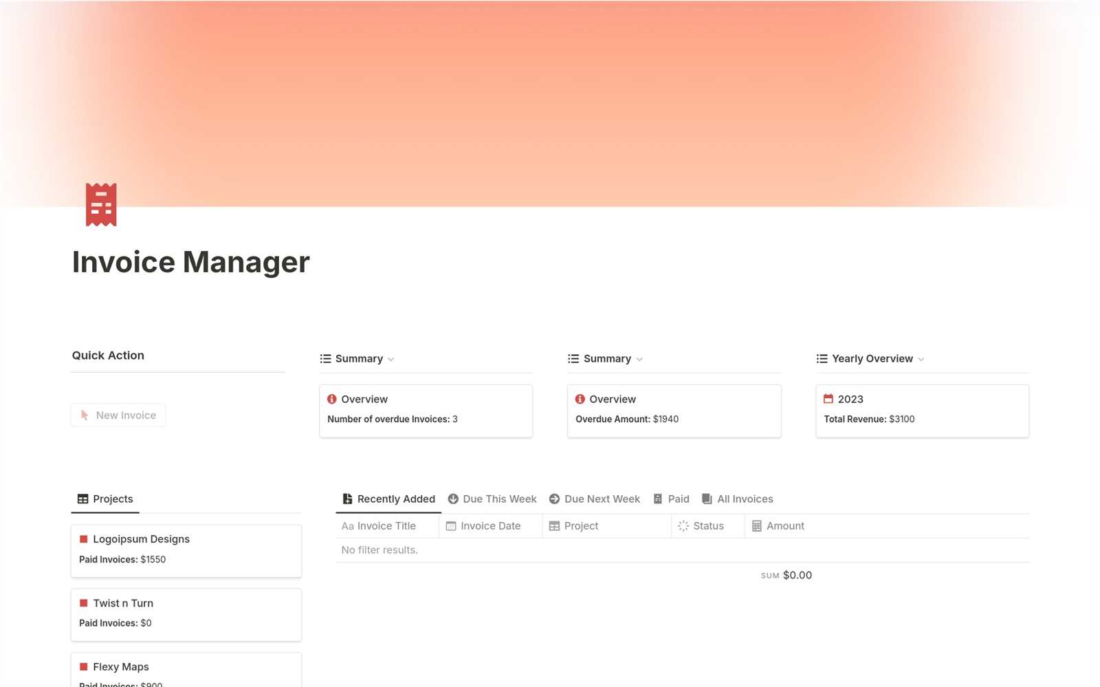 invoice template notion