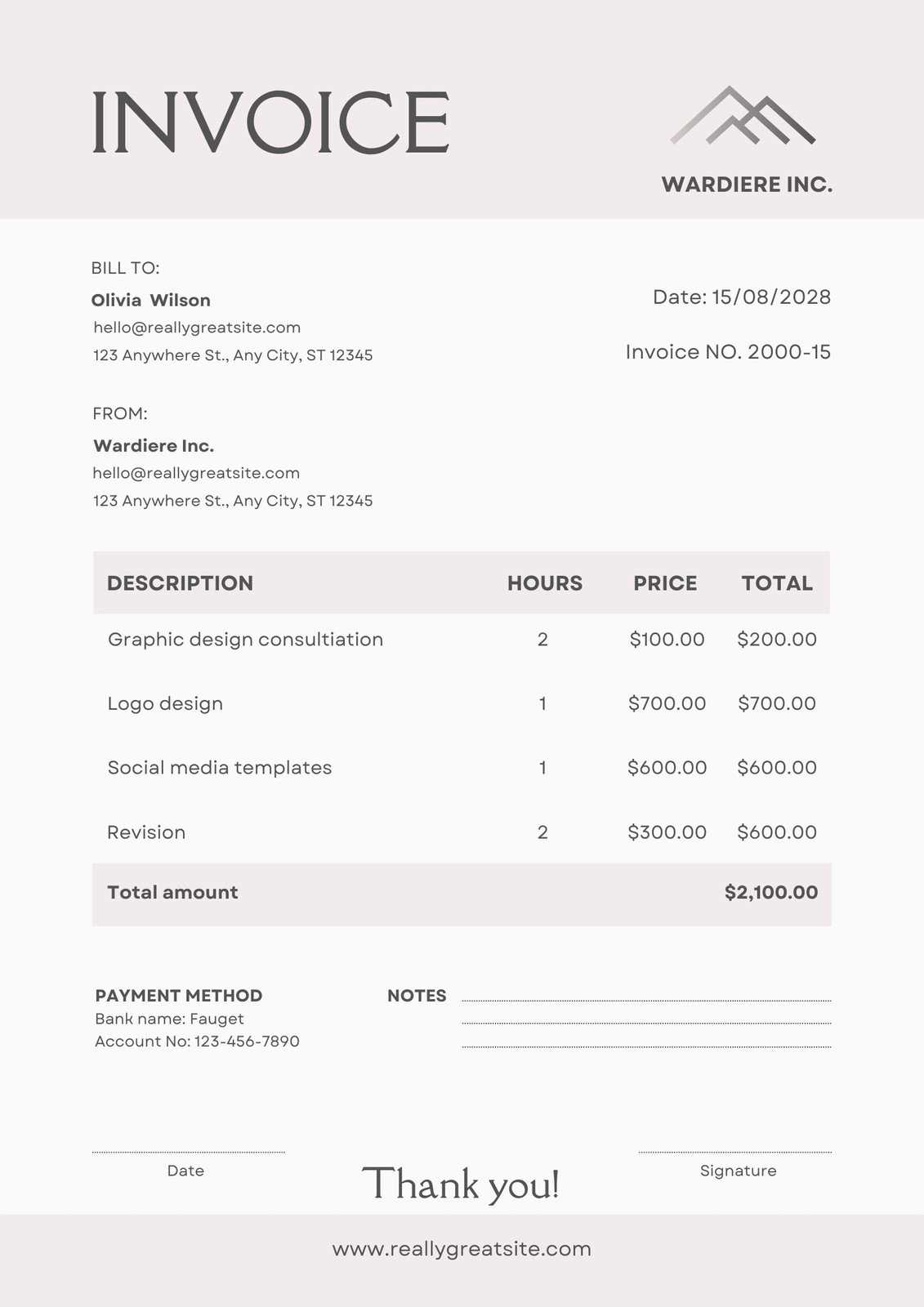 professional service invoice template