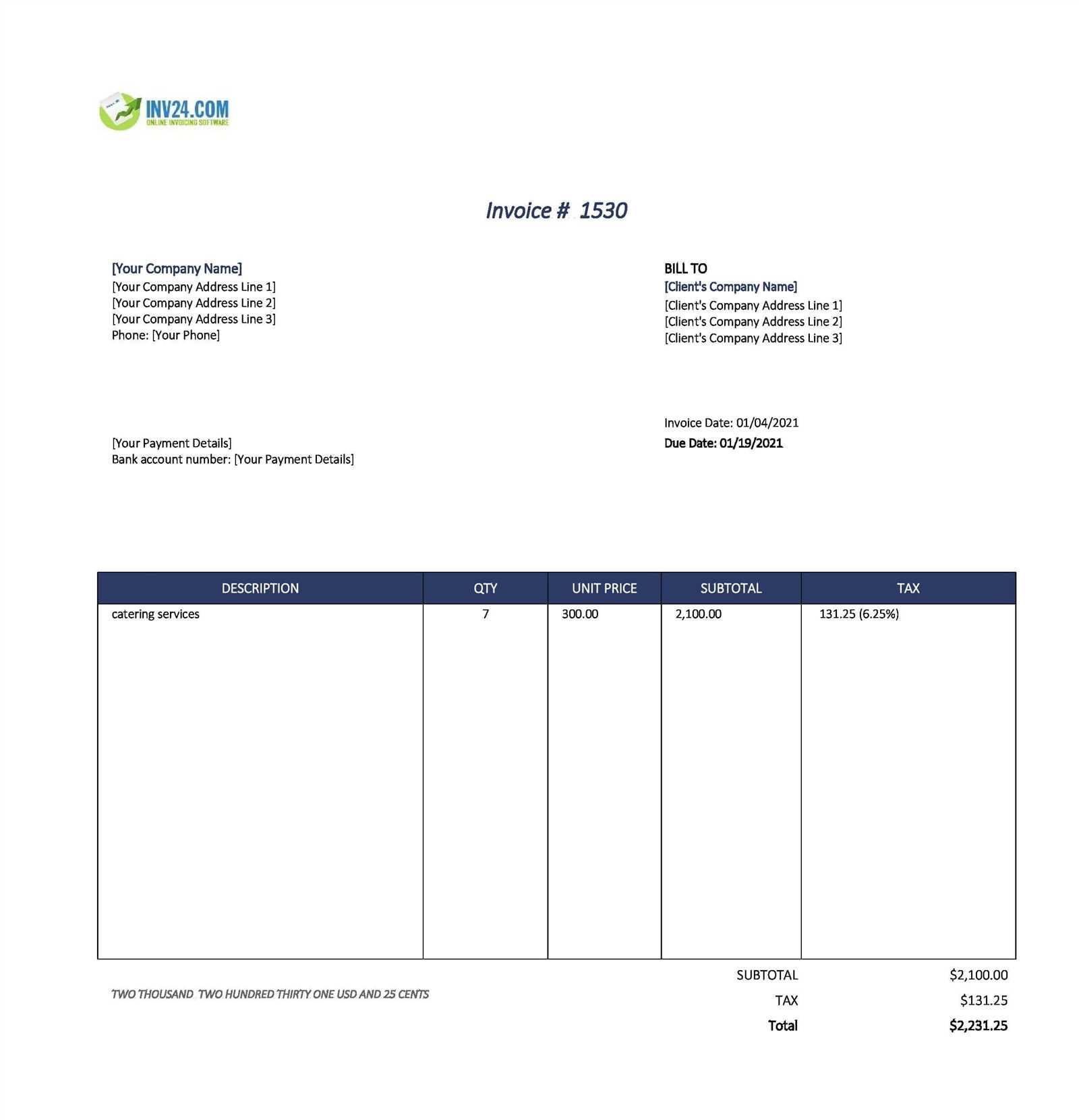 bakery invoice template excel