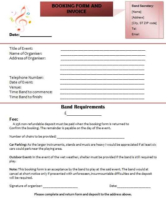 band performance invoice template