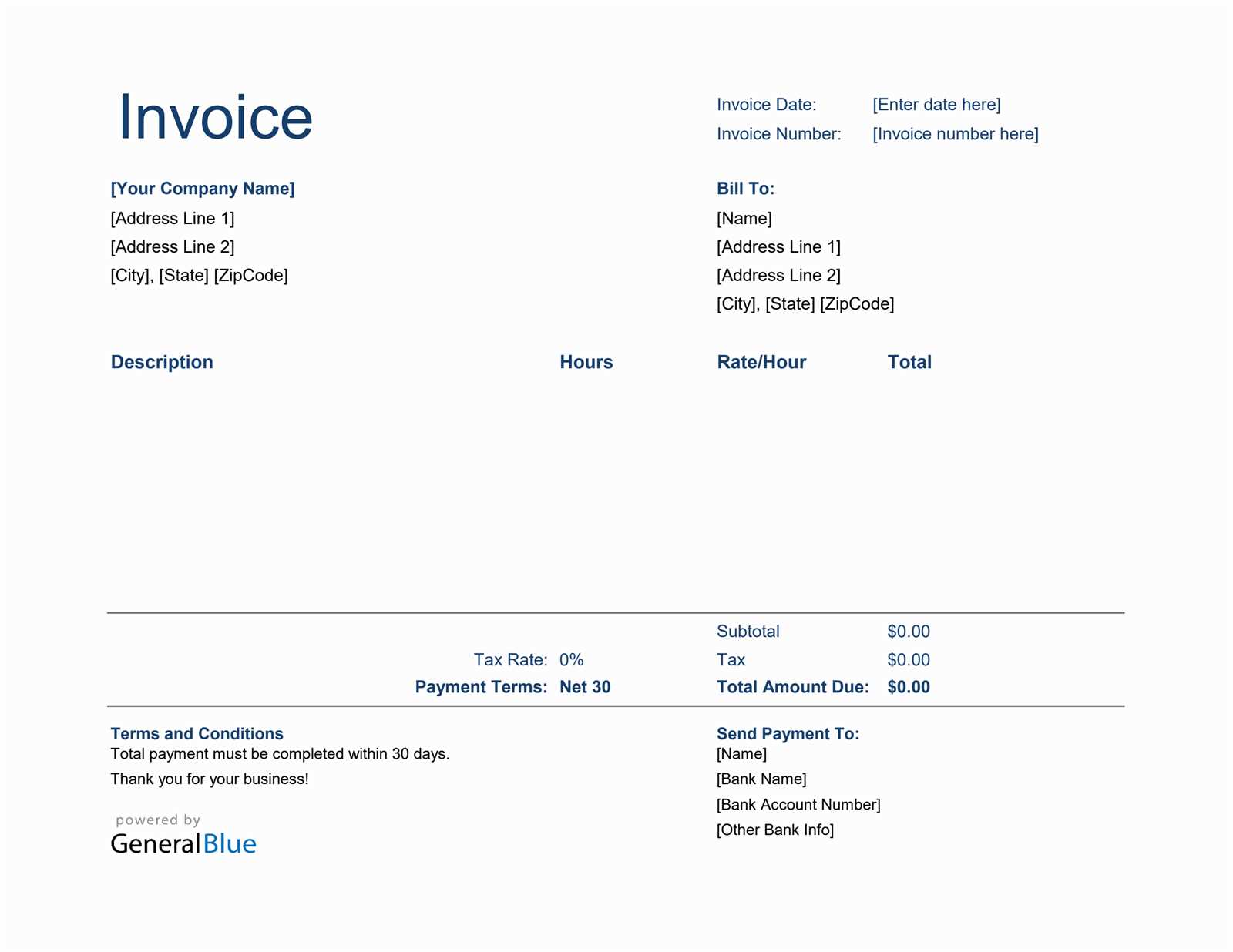 bank invoice template