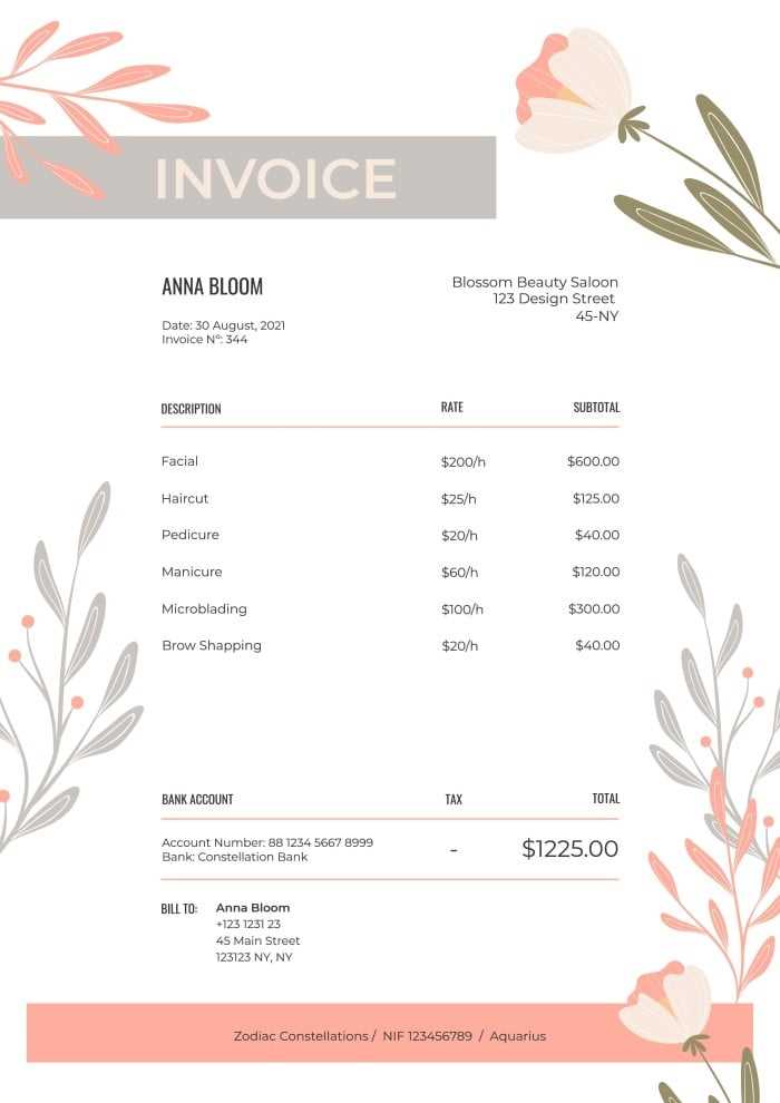 beauty invoice template