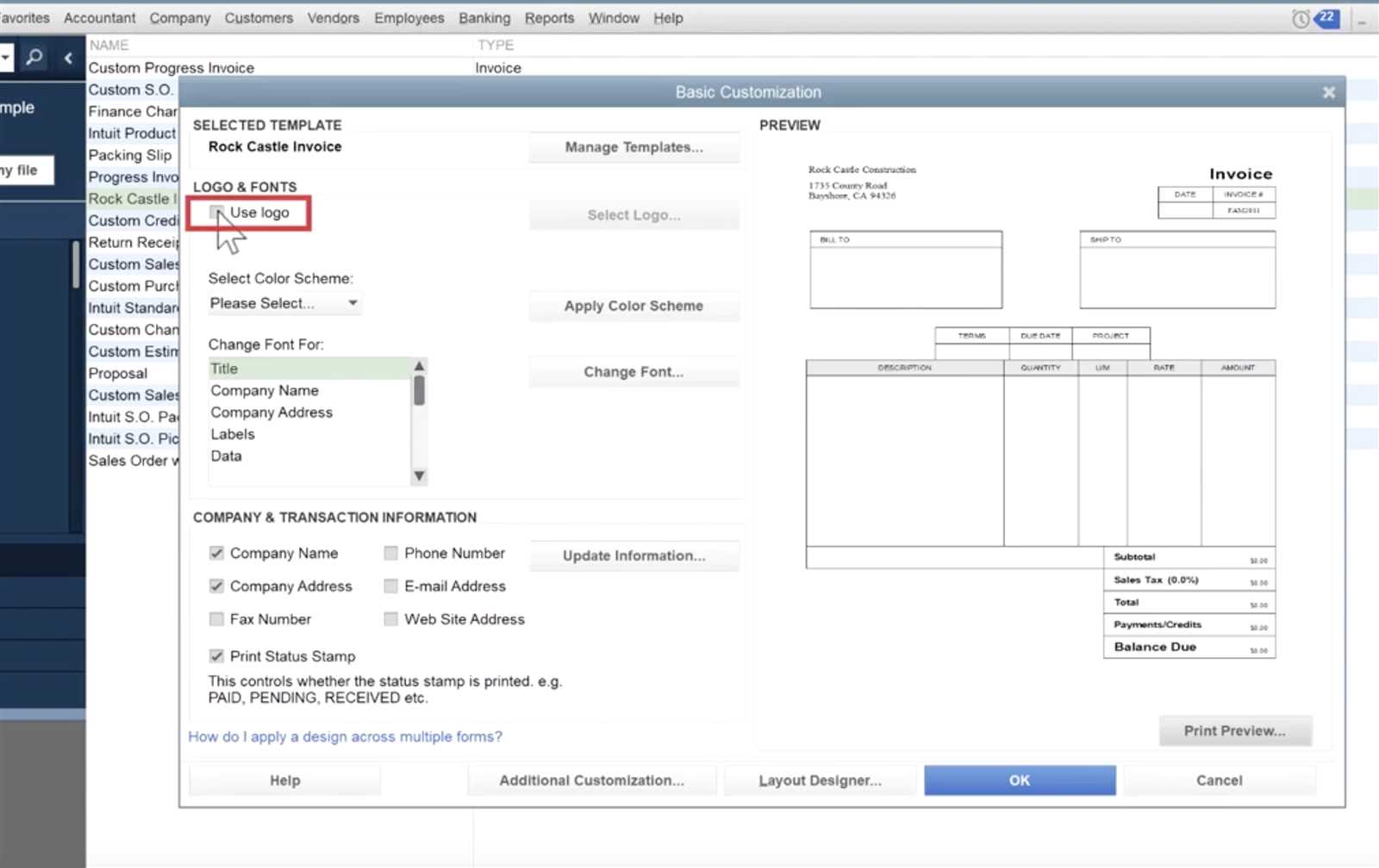 how to create an invoice template in quickbooks desktop