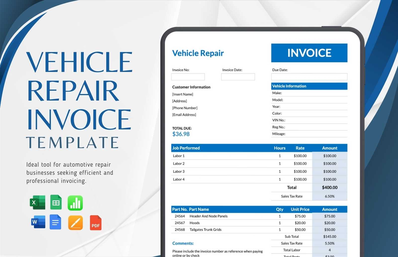 free auto repair invoice template word
