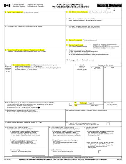 canadian customs invoice template excel