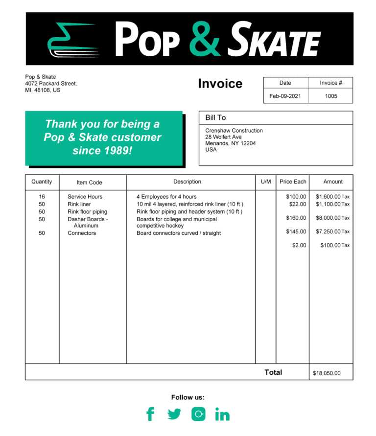 quickbooks sample invoice template