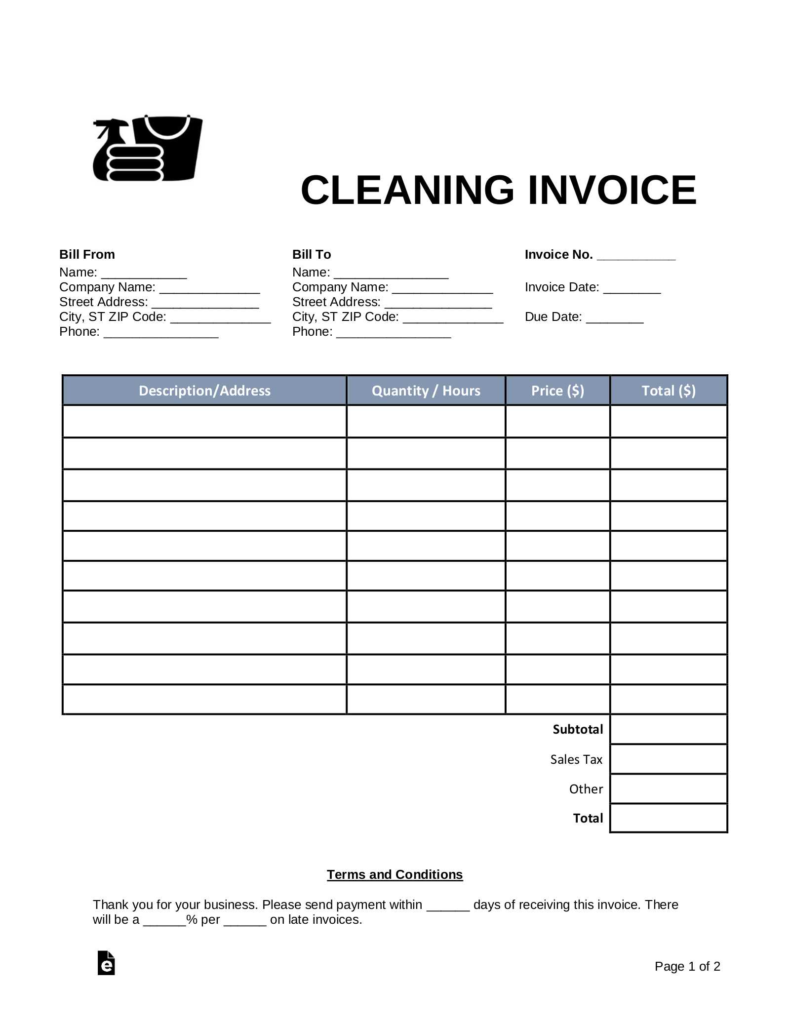 commercial cleaning invoice template free